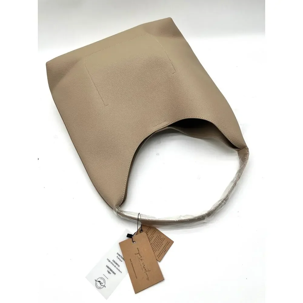 AMPERE NWT Leather Slouch Hobo Satchel, Beige Taupe